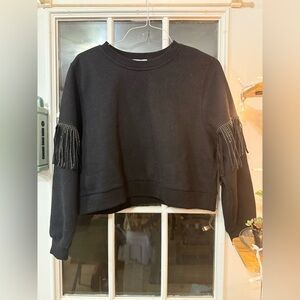 Black Fringe Sleeve Sweatshirt